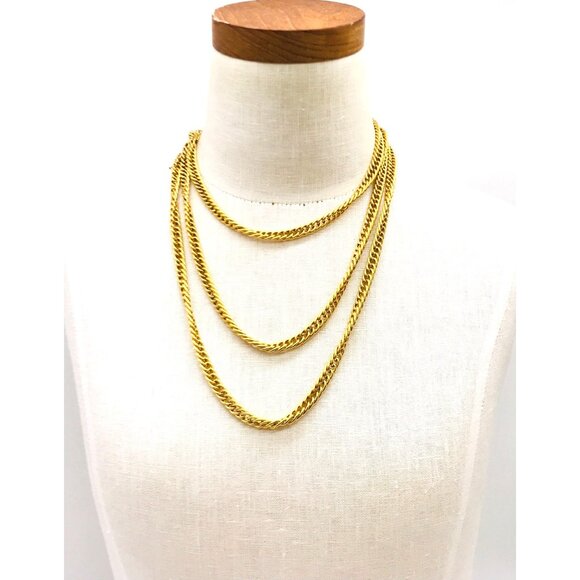 Long Gold-Tone Chain Necklace With Key Charm Pendant & Twisted Rope Design 42" l - Picture 4 of 7